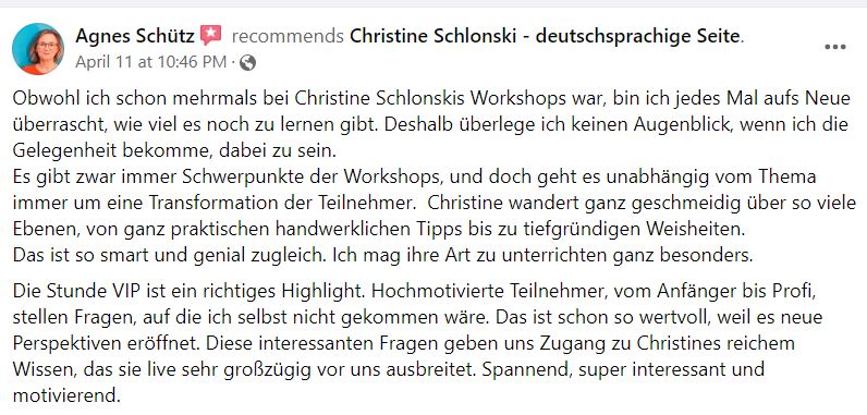 Agnes Schütz VIP Feedback