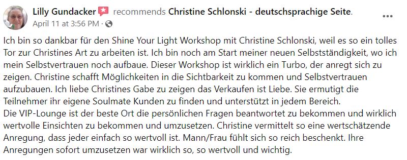 Lilly Gundacker Feedback WS und VIP